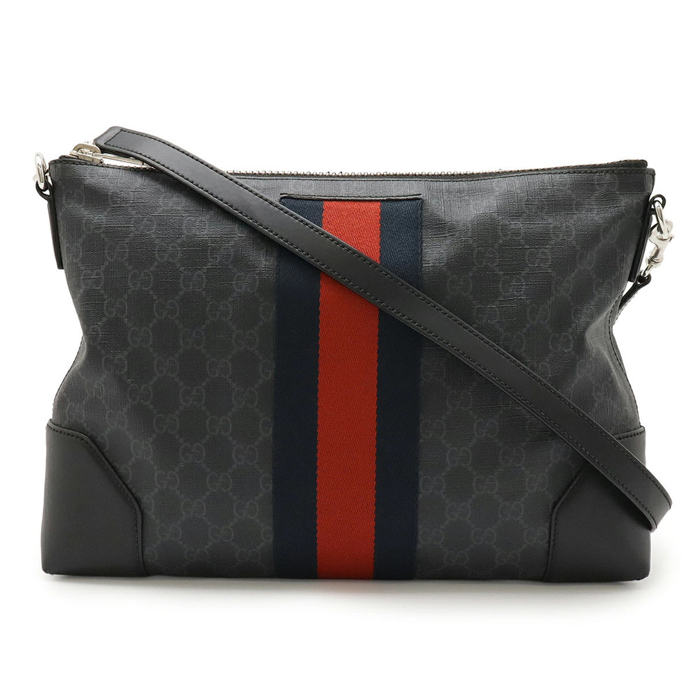 Gucci GG Supreme Web Messenger Bag Shoulder Leather Black Gray